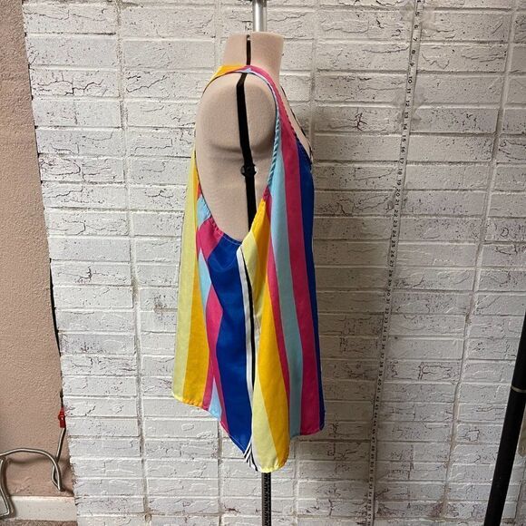 Umgee Loose Fit Colorful Blouse Tank Top Large Striped Blue White - Picture 5 of 11